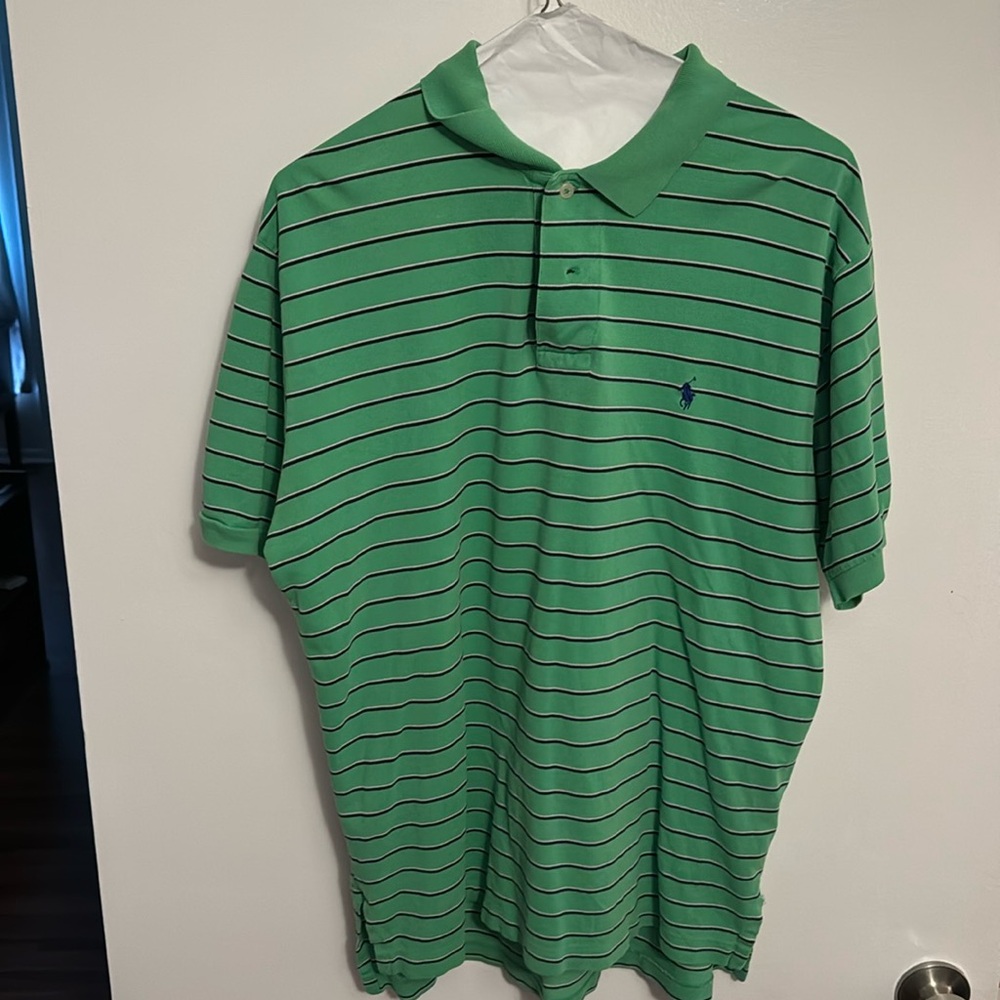 Polo Ralph Lauren - Large - Green Striped Collared Shirt